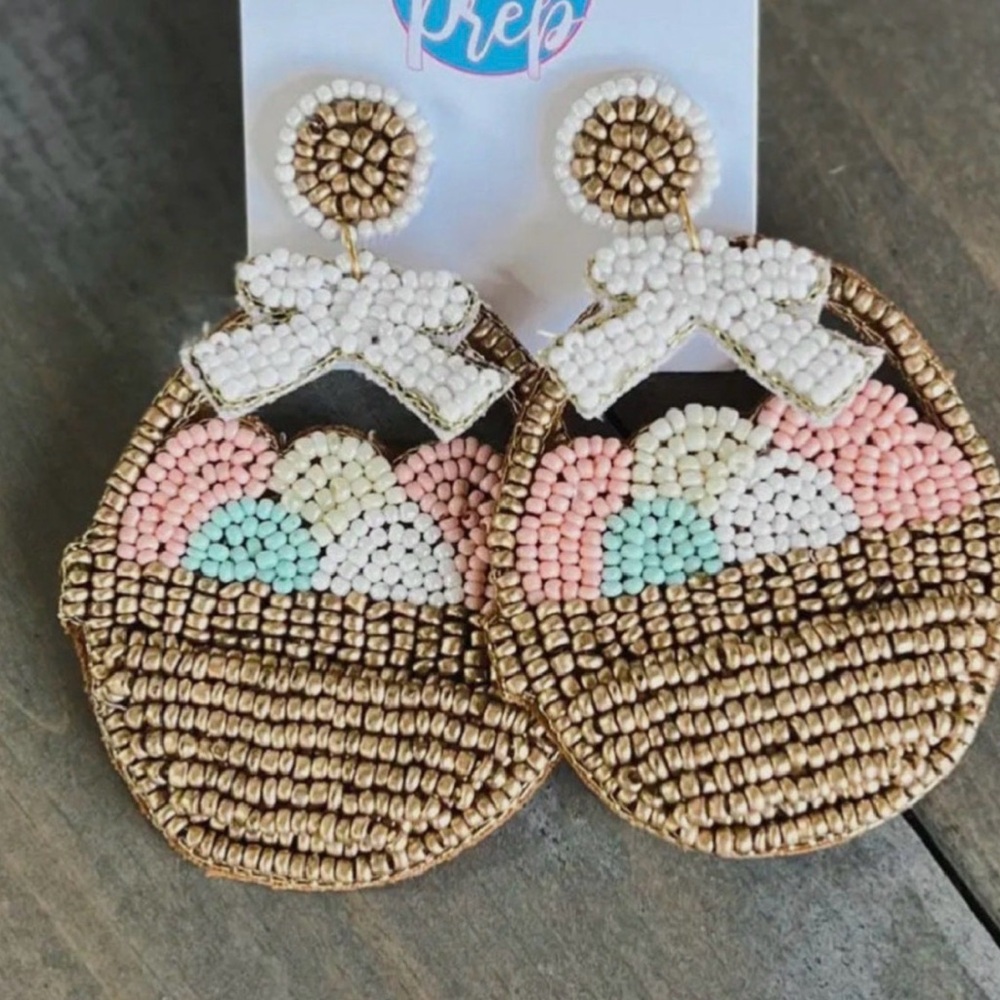 Beaded Easter Basket Drop Earrings - Multicolor